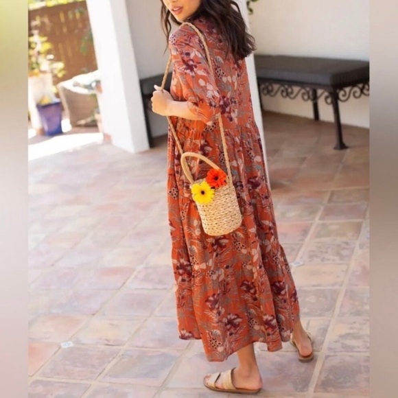 Natural Life Rebecca Midi Dress Terracotta Floral Pattern Size Large - Picture 14 of 14